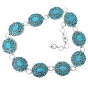 7271 Western Concho Fashion Stone Chain Belt Western Flower Concho (turquoise)